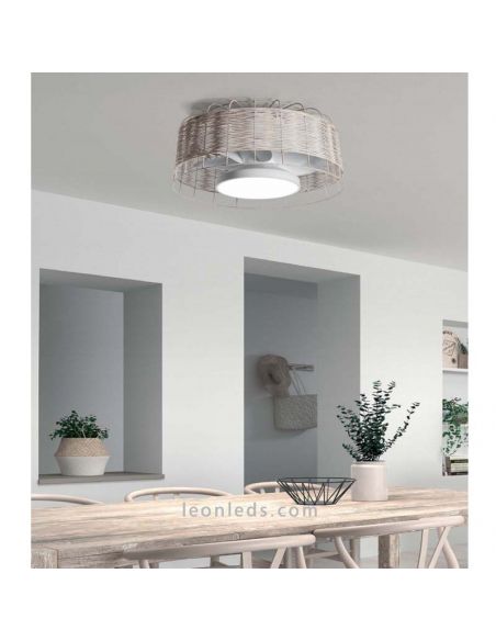 Ventilador de teto LED de vime branco para interior Mara MDC ambiente foto | Leon Iluminação LED