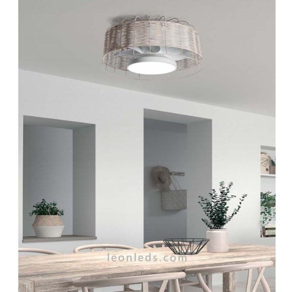 Ventilador de techo LED mimbre para interior blanco Mara foto de ambiente MDC | LeonLeds Iluminación