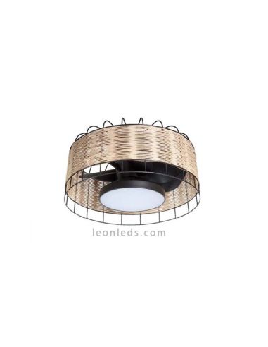 Ventilador de techo con luz LED mimbre para interior color negro Mara MDC | LeonLeds Iluminación