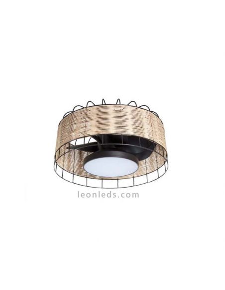 Ventilador de techo con luz LED mimbre para interior color negro Mara MDC | LeonLeds Iluminación
