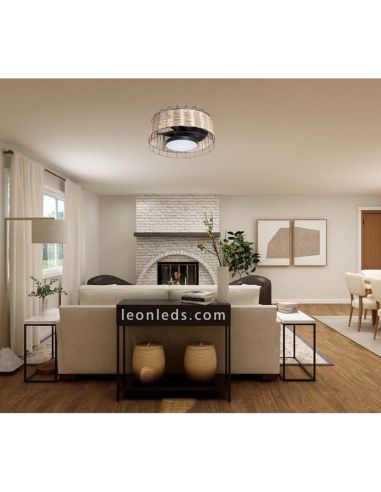 Ventilateur de plafond LED en osier pour l'intérieur de la série Mara de couleur noire photo de l'environnement MDC | Éclairage 