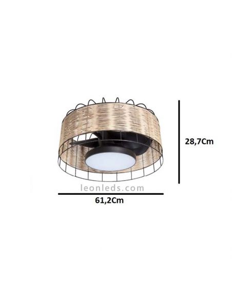 Ventilador de teto LED vime para áreas internas, preto Mara, dimensões, marca MDC | Leon Iluminação LED