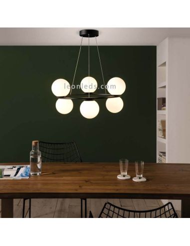 colgante con 6 bolas blancas de cristal Kin 3000K ACB Iluminación | LeonLeds.com