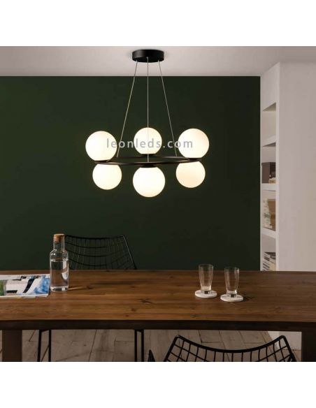 colgante con 6 bolas blancas de cristal Kin 3000K ACB Iluminación | LeonLeds.com