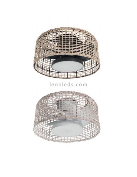 Ventilador de teto LED de vime para interior com 2 acabamentos Madeira MDC | Leon Iluminação LED