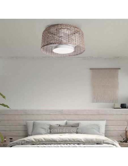 Ventilador de teto LED de vime para interior com 2 acabamentos Madeira ambient MDC | Leon Iluminação LED