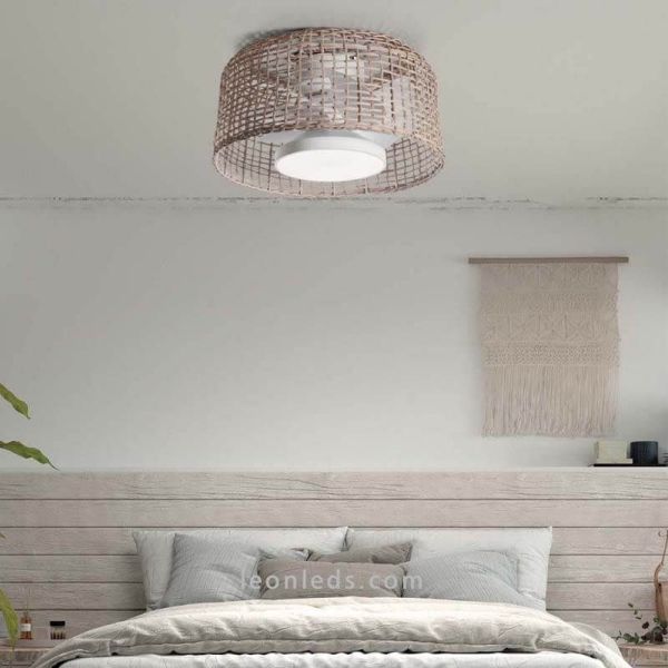 Ventilador de techo LED mimbre para interior 2 acabados Madeira ambiente MDC | LeonLeds Iluminación