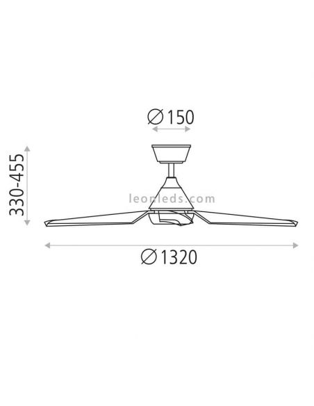 Ventilateur de plafond extérieur à LED de couleur blanc mat, série Bora, dimensions, marque ACB Iluminación | Éclairage LeonLeds