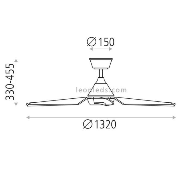 Ventilateur de plafond extérieur à LED de couleur blanc mat, série Bora, dimensions, marque ACB Iluminación | Éclairage LeonLeds