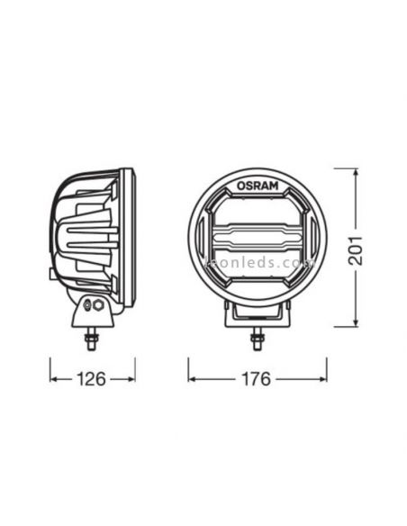 Dimensiones Faro LED redondo homologado de largo alcance con luz de posición Round MX180-CB LEDDL111-CB | LeonLeds