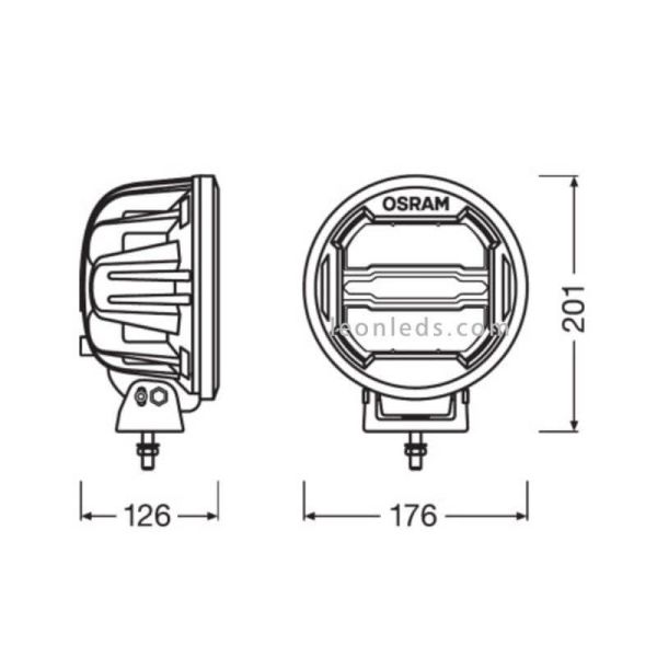 Dimensiones Faro LED redondo homologado de largo alcance con luz de posición Round MX180-CB LEDDL111-CB | LeonLeds