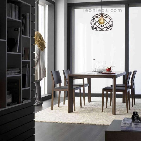 Plafonnier moderne en métal noir Bellona 1xE27 | Éclairage LeónLeds | lampe de salle à manger