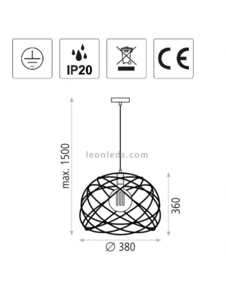 Luminária de teto moderna de metal preto Bellona 1xE27 | LeónIluminação Leds | Medidas da luminária da sala