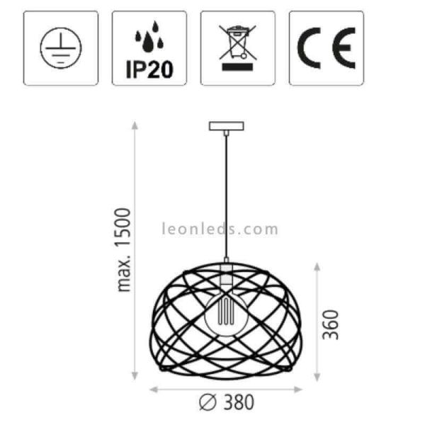 Luminária de teto moderna de metal preto Bellona 1xE27 | LeónIluminação Leds | Medidas da luminária da sala