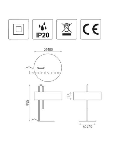 Candeeiro de mesa preto moderno Clip 1xE27 | LeónIluminação Leds | Medidas do candeeiro de mesa em algodão