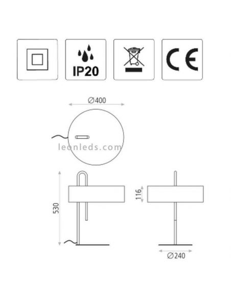 Candeeiro de mesa preto moderno Clip 1xE27 | LeónIluminação Leds | Medidas do candeeiro de mesa em algodão