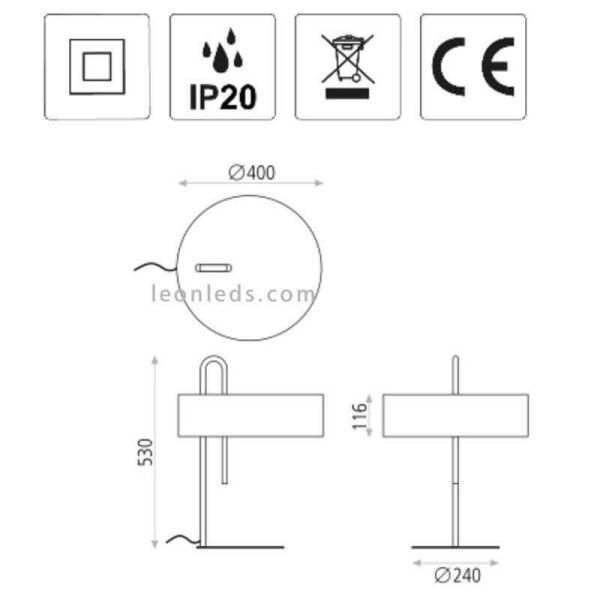 Lampe de table moderne noire Clip 1xE27 | Éclairage LeónLeds | Mesures de la lampe de table en coton