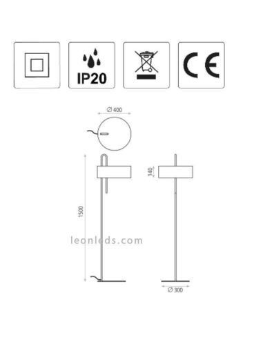 Luminária de pé preta Clipe de metal com interruptor 1xE27 | LeónIluminação Leds | medidas de luminárias de sala