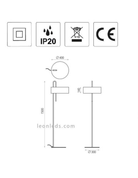 Lampadaire noir Metal Clip avec interrupteur 1xE27 | Éclairage LeónLeds | mesures luminaire salon