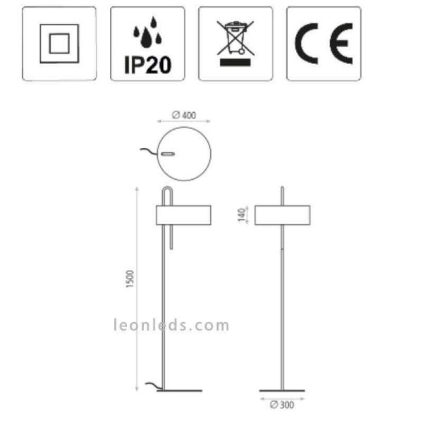 Lampadaire noir Metal Clip avec interrupteur 1xE27 | Éclairage LeónLeds | mesures luminaire salon