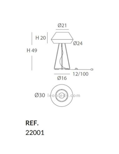 Candeeiro de mesa Banyo corda personalizável tripé branco 1xE27 | LeónIluminação Leds | medidas