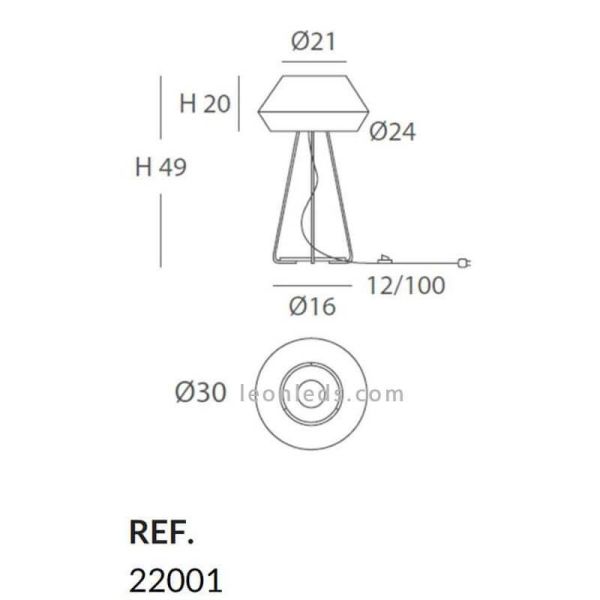 Lampe à poser Corde Banyo personnalisable trépied blanc 1xE27 | Éclairage LeónLeds | mesures