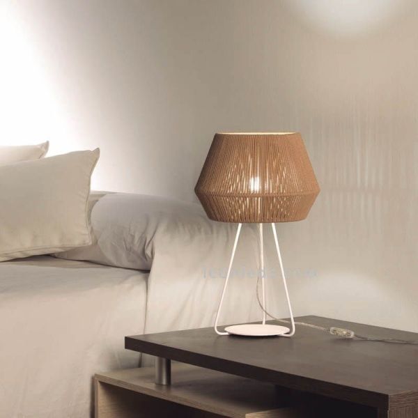 Lampe à poser Corde Banyo personnalisable trépied blanc 1xE27 | Éclairage LeónLeds | marron pour le salon
