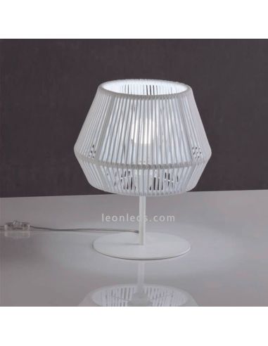 Lámpara de sobremesa con pie blanco y cuerda personalizable Banyo 1xE27 | LeónLeds Iluminación | Lámpara para salón blanca