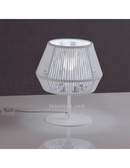 Lámpara de sobremesa con pie blanco y cuerda personalizable Banyo 1xE27 | LeónLeds Iluminación | Lámpara para salón blanca
