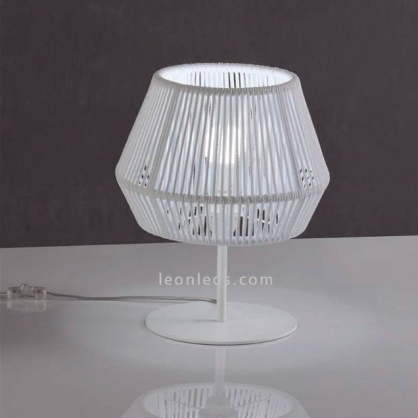 Lámpara de sobremesa con pie blanco y cuerda personalizable Banyo 1xE27 | LeónLeds Iluminación | Lámpara para salón blanca