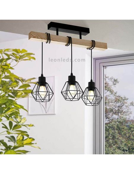 Plafonnier en bois Townshend 5 Vintage 3XE27 photo ambiante | Éclairage LeonLeds