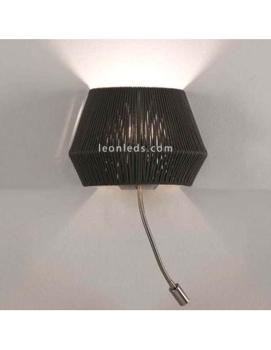 Aplique de pared con flexo LED y cuerda personalizable Banyo 1xE27 | LeónLeds Iluminación | lámpara de pared negra