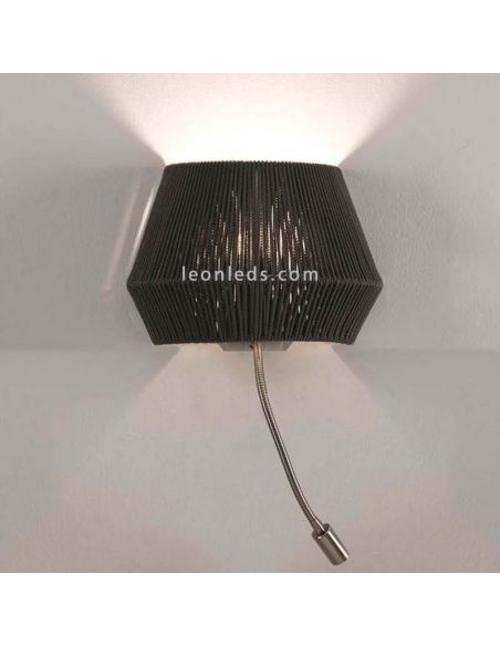 Aplique de pared con flexo LED y cuerda personalizable Banyo 1xE27 | LeónLeds Iluminación | lámpara de pared negra