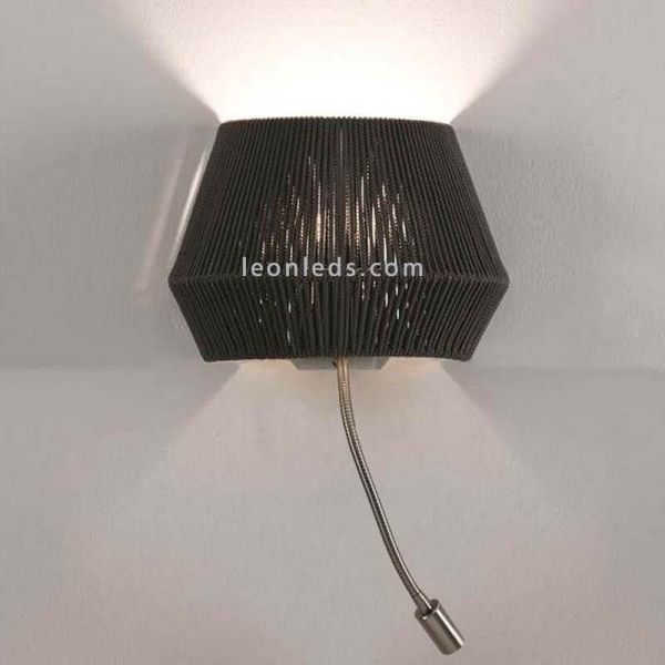 Aplique de pared con flexo LED y cuerda personalizable Banyo 1xE27 | LeónLeds Iluminación | lámpara de pared negra