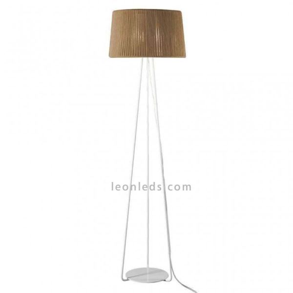Lámpara de pie trípode blanco con cuerda personalizable Drum 1xE27 | LeónLeds Iluminación | color marrón