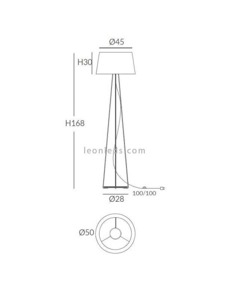 Lámpara de pie trípode blanco con cuerda personalizable Drum 1xE27 | LeónLeds Iluminación | medidas