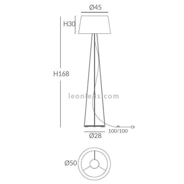 Lámpara de pie trípode blanco con cuerda personalizable Drum 1xE27 | LeónLeds Iluminación | medidas