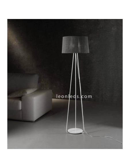 Lámpara de pie trípode blanco con cuerda personalizable Drum 1xE27 | LeónLeds Iluminación | color gris para salón