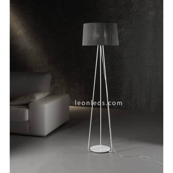 Lámpara de pie trípode blanco con cuerda personalizable Drum 1xE27 | LeónLeds Iluminación | color gris para salón