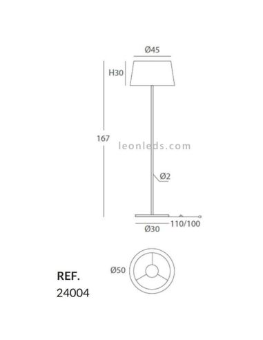 Lampe avec pied haut blanc et corde personnalisable Drum 1xE27 | Éclairage LeónLeds | Mesures de la lampe de salon