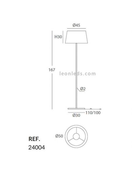 Lampe avec pied haut blanc et corde personnalisable Drum 1xE27 | Éclairage LeónLeds | Mesures de la lampe de salon