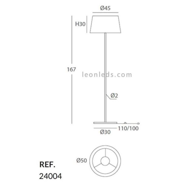Lampe avec pied haut blanc et corde personnalisable Drum 1xE27 | Éclairage LeónLeds | Mesures de la lampe de salon