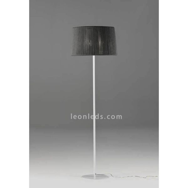 Lámpara con pie alto blanco y cuerda personalizable Drum 1xE27 | LeónLeds Iluminación | Lámpara de salón gris
