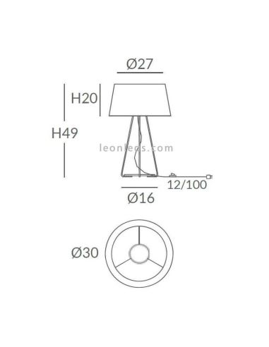 Lámpara de sobremesa Drum con trípode y cuerda personalizable 1xE27 | LeónLeds Iluminación | medidas