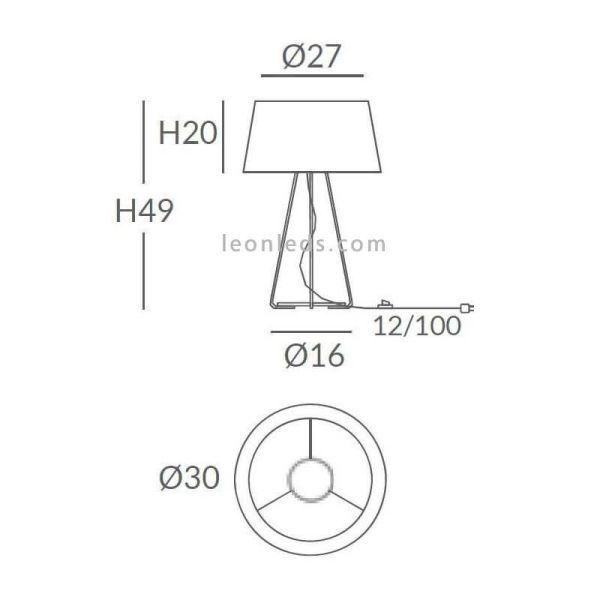 Lámpara de sobremesa Drum con trípode y cuerda personalizable 1xE27 | LeónLeds Iluminación | medidas