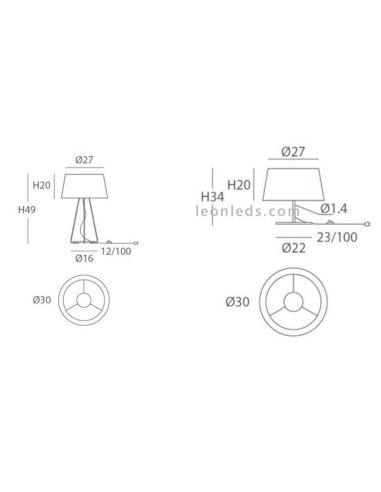 Lámpara para mesita de noche hotel con cuerda personalizable 1xE27 | LeónLeds Iluminación | Lámpara medidas