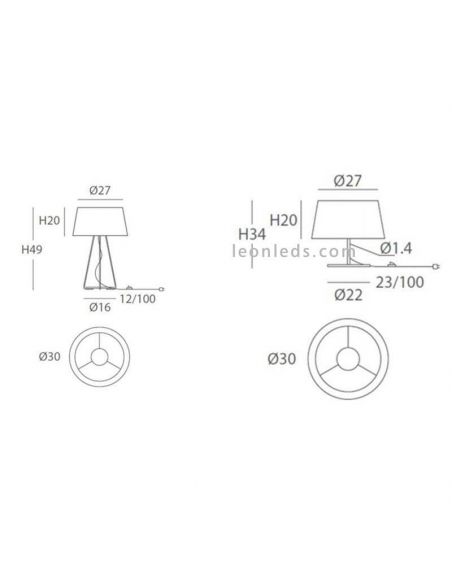 Lampe de chevet hôtel avec corde personnalisable 1xE27 | Éclairage LeónLeds | mesures de la lampe