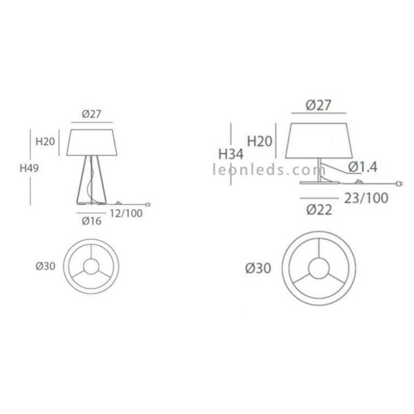 Lampe de chevet hôtel avec corde personnalisable 1xE27 | Éclairage LeónLeds | mesures de la lampe