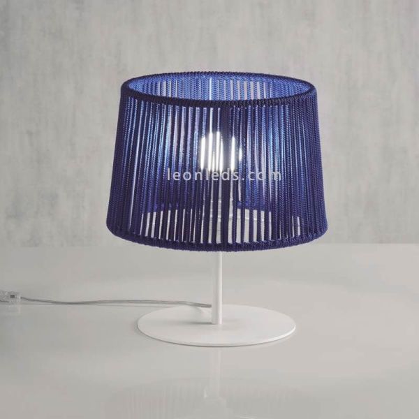 Lámpara para mesita de noche hotel con cuerda personalizable 1xE27 | LeónLeds Iluminación | Lámpara azul