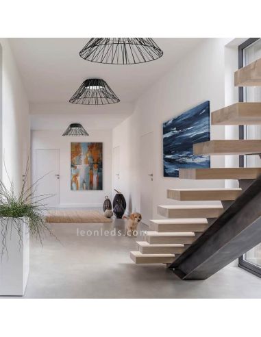Plafón de techo Bimba 3xE27 metal y cuerda 80cm o 100cm | Leónleds